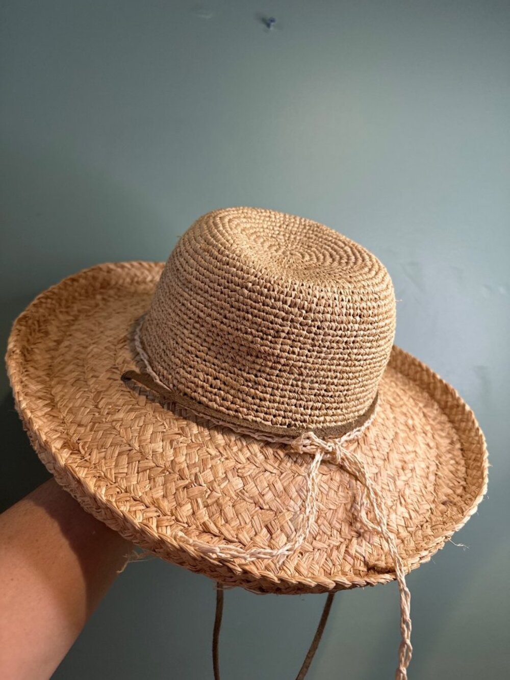 Womanswork Women’s Straw Hat Natural Wide Brim Boho Beach Sun Chin Strap